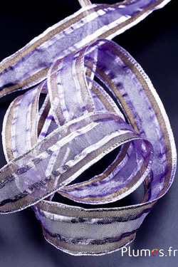 Ruban satin - largeur 40 mm - violet-marron-argenté
